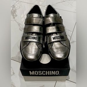 Moschino Vintage Silver Metal 3straps Sneakers Size EU 46